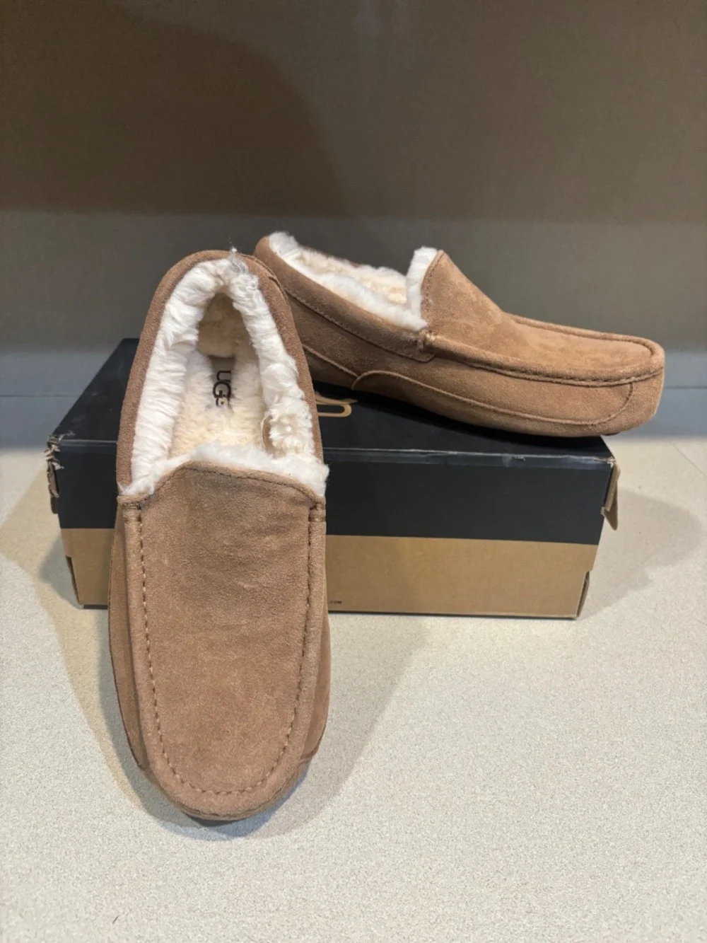 NWT MENS UGG ASCOT CHESTNUT SUEDE SLIPPERS SZ 9